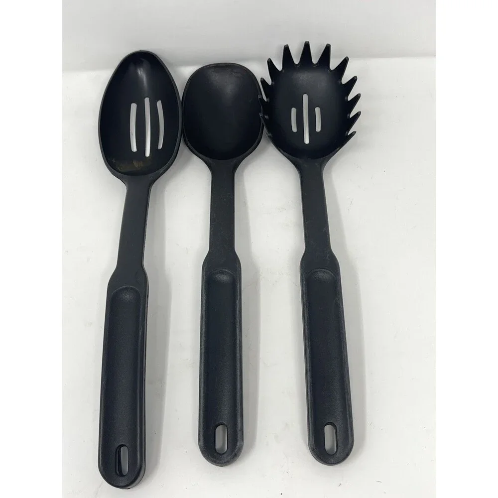 Pampered Chef 13” Black Nylon Serving Set of 3 Spoon Slotted Spaghetti USA